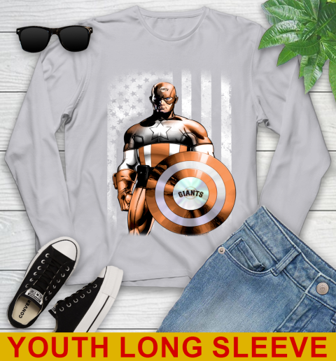 San Francisco Giants MLB Baseball Captain America Marvel Avengers American Flag Shirt Youth Long Sleeve 5