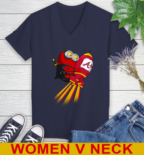 MLB Baseball Atlanta Braves Deadpool Minion Marvel Shirt Women's V-Neck T-Shirt 12