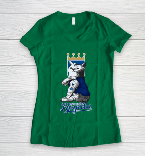 MLB Baseball My Cat Loves Kansas City Royals Women's V-Neck T-Shirt 3