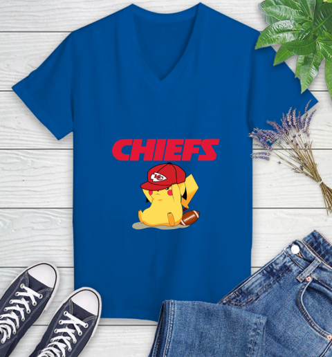 NFL Pikachu Football Sports Kansas City Chiefs Women's V-Neck T-Shirt 10