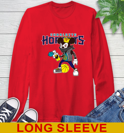 Charlotte Hornets NBA Basketball Mickey Peace Sign Sports Long Sleeve T-Shirt 10