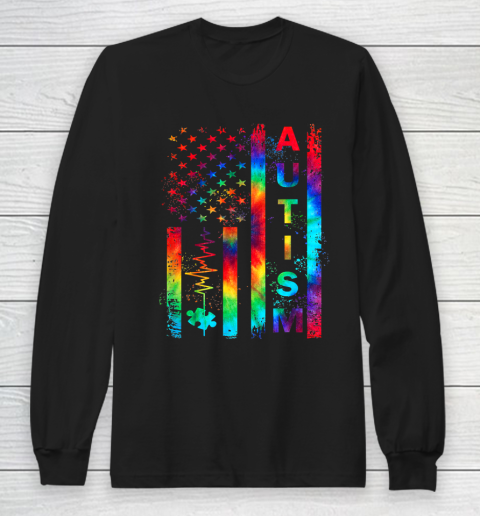 American Flag Autism Awareness Teacher Mom Support Tie Dye Fitted Long Sleeve T-Shirt