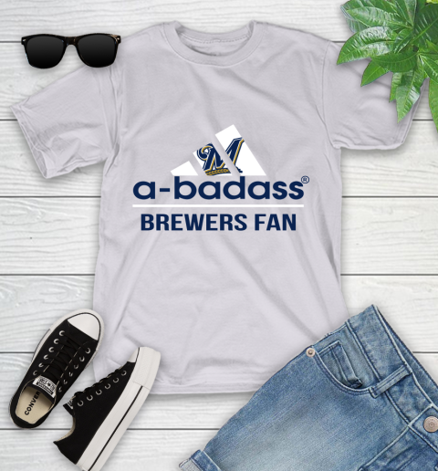 MLB A Badass Milwaukee Brewers Fan Adidas Baseball Sports Youth T-Shirt 4