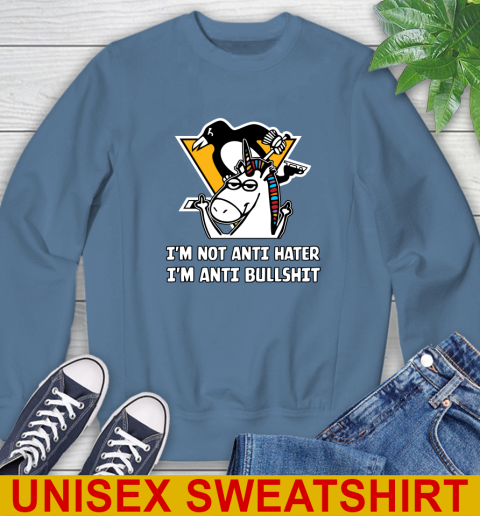 Pittsburgh Penguins NHL Hockey Unicorn I'm Not Anti Hater I'm Anti Bullshit Sweatshirt 8