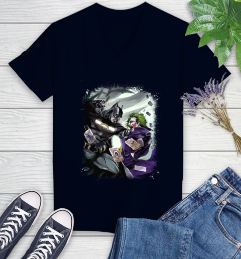 Los Angeles Chargers NFL Football Batman Fighting Joker DC Comics Women's V-Neck T-Shirt 3