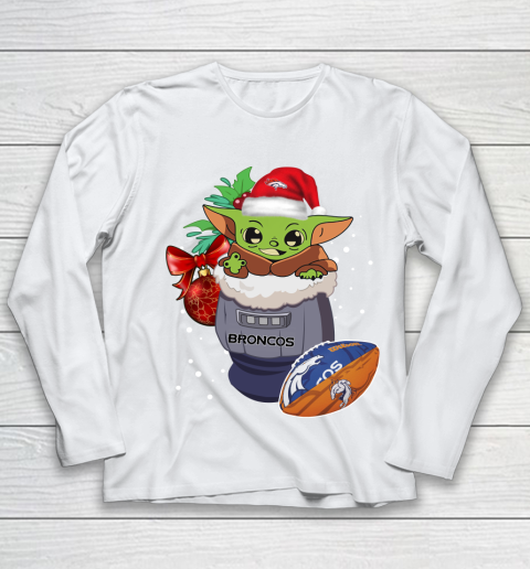 Denver Broncos Christmas Baby Yoda Star Wars Funny Happy NFL Youth Long Sleeve 2