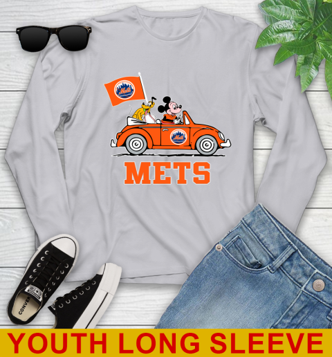 MLB Baseball New York Mets Pluto Mickey Driving Disney Shirt Youth Long Sleeve - Image 7