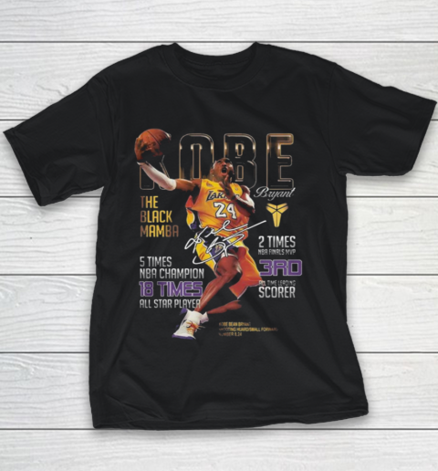 Kobe Bryant The Black Mamba 5 Times NBA Champions Signatures Youth T-Shirt