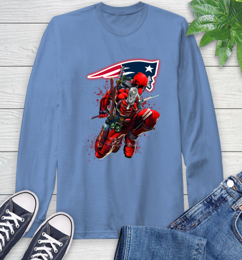 NFL Deadpool Marvel Comics Sports Football New England Patriots Long Sleeve T-Shirt 11