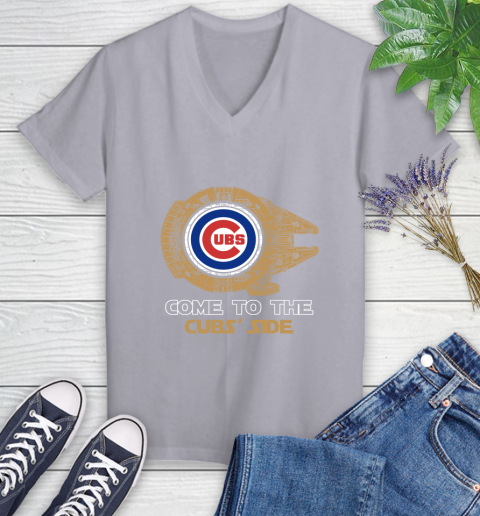 MLB Come To The Chicago Cubs Side Star Wars Baseball Sports Women's V-Neck T-Shirt 4