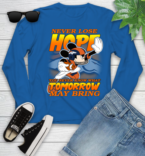 Denver Broncos NFL Football Mickey Disney Never Lose Hope Youth Long Sleeve 10