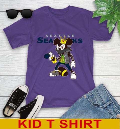 Seattle Seahawks NFL Football Mickey Peace Sign Sports Youth T-Shirt 4