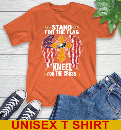 Nfl Football Philadelphia Eagles Stand For Flag Kneel For The Cross Shirt T Shirt Tee For Sports