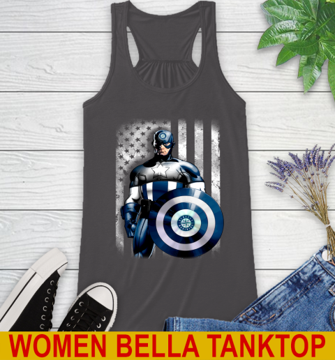 Seattle Mariners MLB Baseball Captain America Marvel Avengers American Flag Shirt Racerback Tank 10