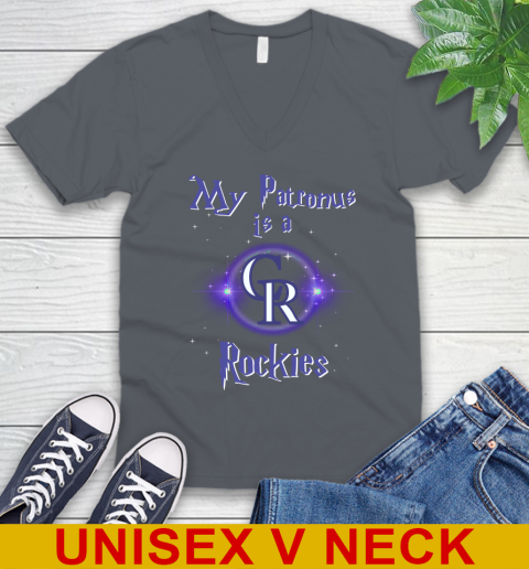 MLB Baseball Harry Potter My Patronus Is A Colorado Rockies V-Neck T-Shirt 4
