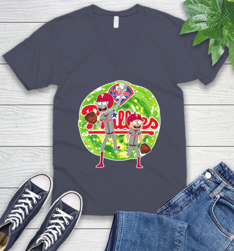 MLB Philadelphia Phillies Rick And Morty Baseball Sports V-Neck T-Shirt 9