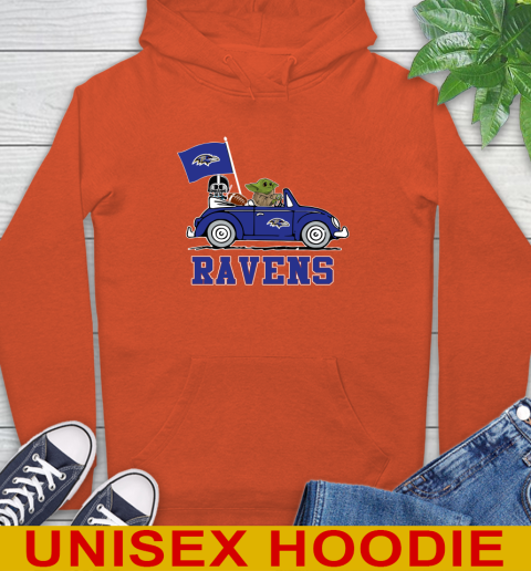 NFL Football Baltimore Ravens Darth Vader Baby Yoda Driving Star Wars Shirt Hoodie 5