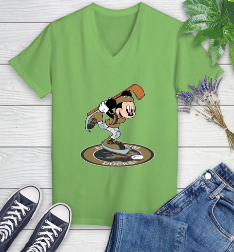 NHL Hockey Anaheim Ducks Cheerful Mickey Disney Shirt Women's V-Neck T-Shirt 9