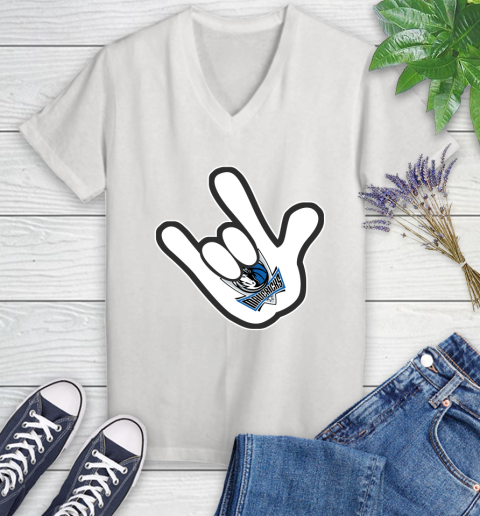 Dallas Mavericks NBA Basketball Mickey Rock Hand Disney Women's V-Neck T-Shirt