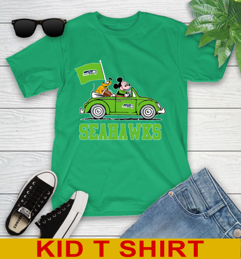 NFL Football Seattle Seahawks Pluto Mickey Driving Disney Shirt Youth T-Shirt - Image 7