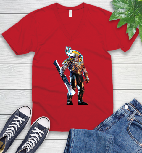 NFL Thanos Gauntlet Avengers Endgame Football Minnesota Vikings V-Neck T-Shirt 7