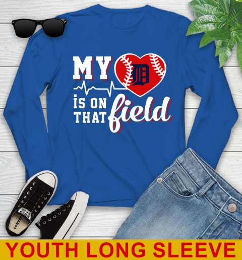 MLB My Heart Is On That Field Baseball Sports Detroit Tigers Youth Long Sleeve 10