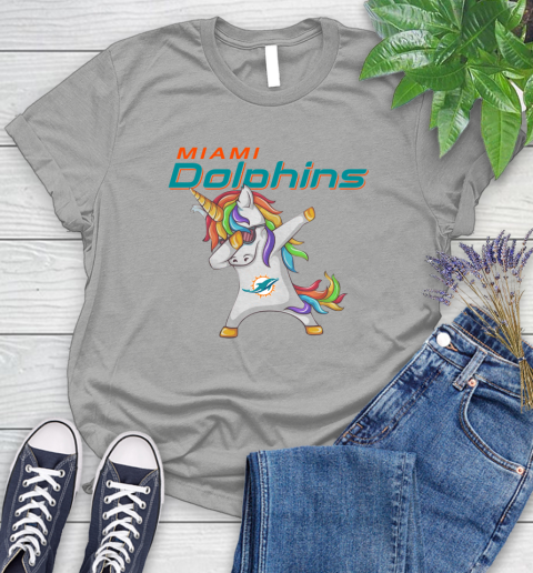 Miami Dolphins NFL Football Funny Unicorn Dabbing Sports Women's T-Shirt 10