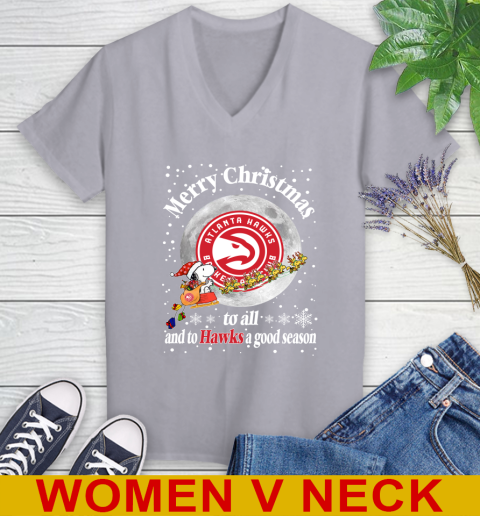 Atlanta Hawks Merry Christmas To All And To Hawks A Good Season NBA Basketball Sports Women's V-Neck T-Shirt - Image 5
