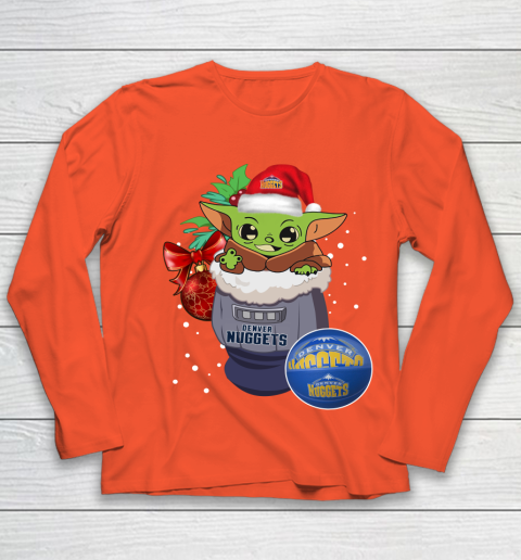 Denver Nuggets Christmas Baby Yoda Star Wars Funny Happy NBA Youth Long Sleeve 4