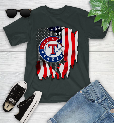 Texas Rangers MLB Baseball American Flag Youth T-Shirt 6