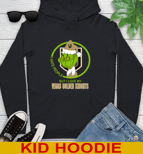 Vegas Golden Knights NHL Christmas Grinch I Hate People But I Love My Favorite Hockey Team Youth Hoodie 2