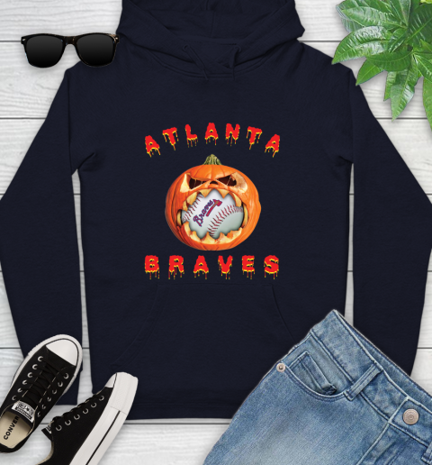 MLB Atlanta Braves Halloween Pumpkin Baseball Sports Youth Hoodie 4