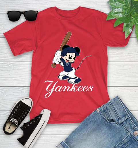 MLB Baseball New York Yankees Cheerful Mickey Mouse Shirt Youth T-Shirt 10