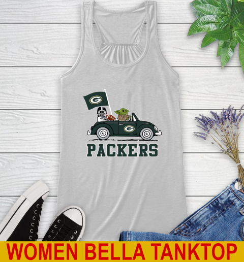 NFL Football Green Bay Packers Darth Vader Baby Yoda Driving Star Wars Shirt Racerback Tank