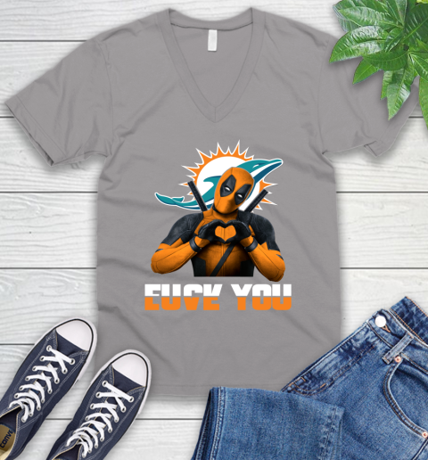 NHL Miami Dolphins Deadpool Love You Fuck You Football Sports V-Neck T-Shirt 3