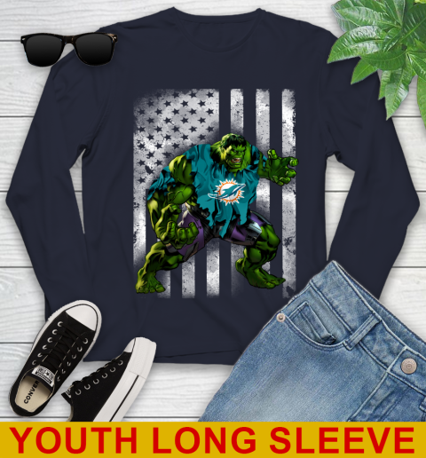 Miami Dolphins Hulk Marvel Avengers NFL Football American Flag Youth Long Sleeve 2