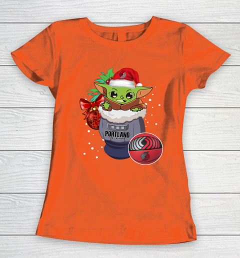 Portland Trail Blazers Christmas Baby Yoda Star Wars Funny Happy NBA Women's T-Shirt 5