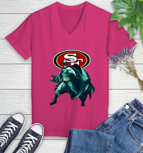NFL Batman Football Sports San Francisco 49ers Women's V-Neck T-Shirt 9