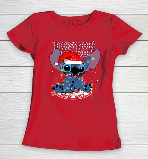 Boston Red Sox MLB noel stitch Baseball Christmas Women's T-Shirt 7