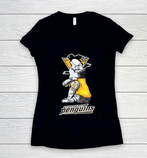 NHL My Cat Loves Pittsburgh Penguins Hockey Women's V-Neck T-Shirt