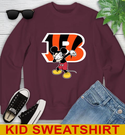 Cincinnati Bengals NFL Football Dabbing Mickey Disney Sports Youth Sweatshirt 5