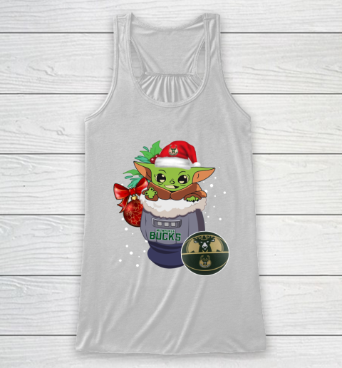 Milwaukee Bucks Christmas Baby Yoda Star Wars Funny Happy NBA Racerback Tank 2