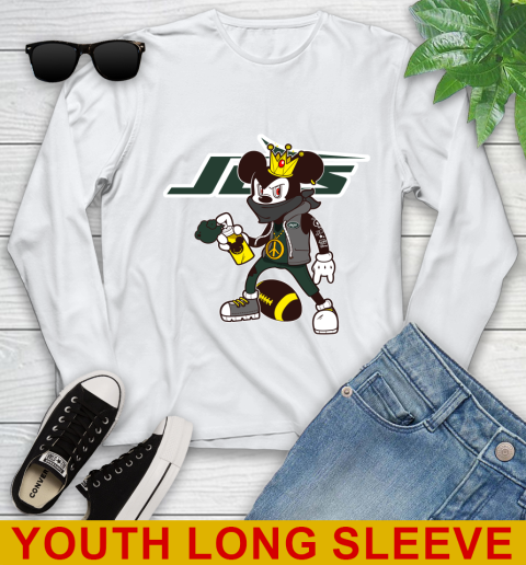 New York Jets NFL Football Mickey Peace Sign Sports Youth Long Sleeve
