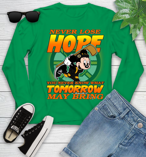 Boston Bruins NHL Hockey ootball Mickey Disney Never Lose Hope Youth Long Sleeve 7