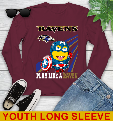 NFL Football Baltimore Ravens Captain America Marvel Avengers Minion Shirt Youth Long Sleeve 6