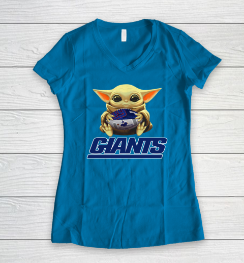 NFL Football New York Giants Baby Yoda Star Wars Women's V-Neck T-Shirt 8