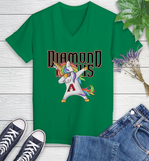 Arizona Diamondbacks MLB Baseball Funny Unicorn Dabbing Sports Women's V-Neck T-Shirt 5
