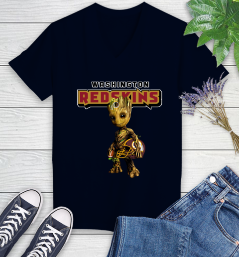Washington Redskins NFL Football Groot Marvel Guardians Of The Galaxy Women's V-Neck T-Shirt 3