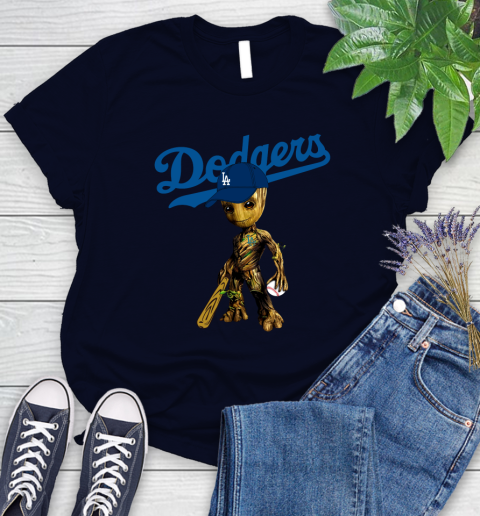 MLB Los Angeles Dodgers Groot Guardians Of The Galaxy Baseball Women's T-Shirt 3