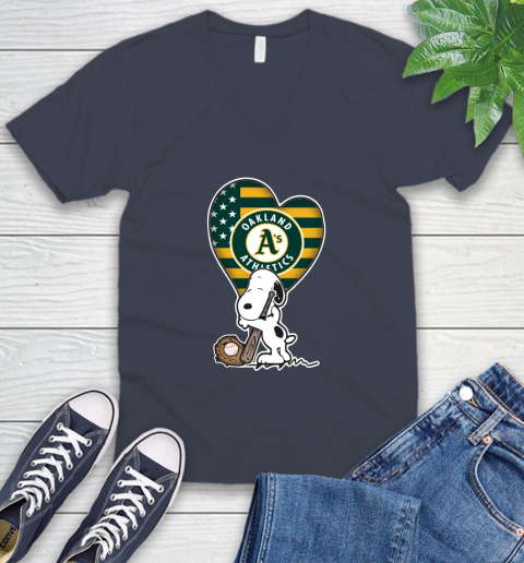 Oakland Athletics MLB Baseball The Peanuts Movie Adorable Snoopy V-Neck T-Shirt 9